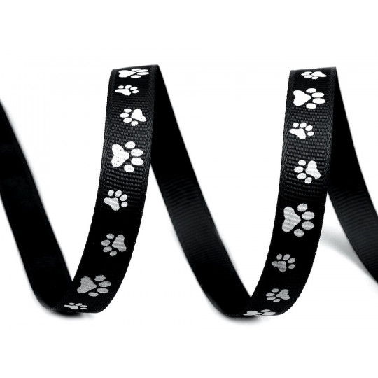 Stuha rypsová / popruh šírka 10 mm potlač tlapky | Mimib