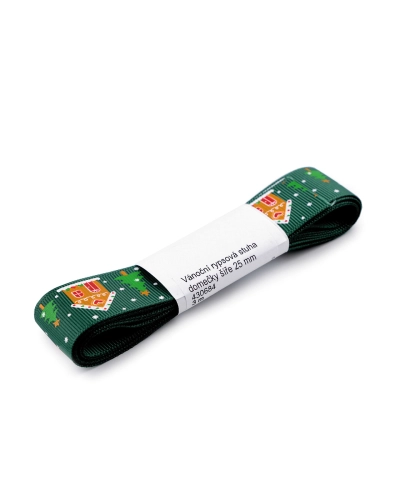 Vianočná rypsová stuha domčeky šírka 25 mm - 3 m | Mimib