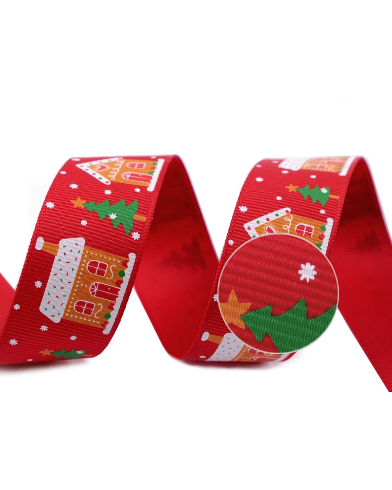 Vianočná rypsová stuha domčeky šírka 25 mm - 3 m | Mimib