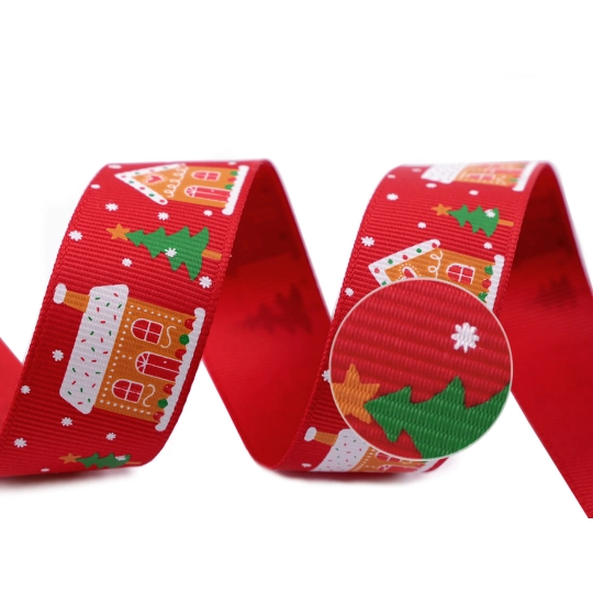 Vianočná rypsová stuha domčeky šírka 25 mm - 3 m | Mimib