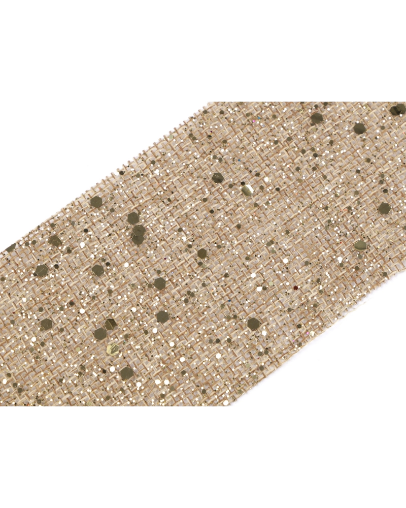 Vianočná stuha metráž imitácia juty s glitrami šírka 60 mm - 1 m | Mimib
