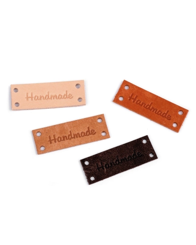 Kožená ceduľka / štítok Handmade, With love 16x44 mm - 1 ks