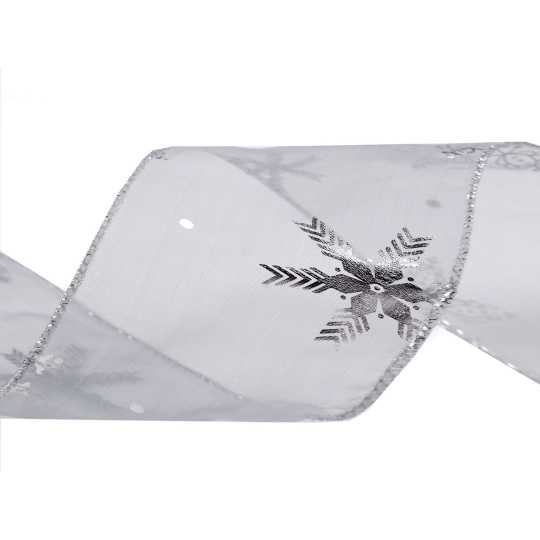 Vianočná organzová stuha metalické vločky šírka 60 mm - 22.5 m | Mimib