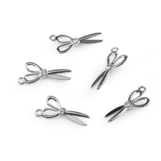 Kovový prívesok / ťaháčik na zips nožnice s brúsenými kamienkami 10x20 mm - 5 ks | Mimib