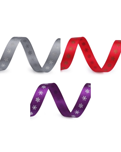Vianočná saténová stuha vločky šírka 15 mm - 3 m | Mimib
