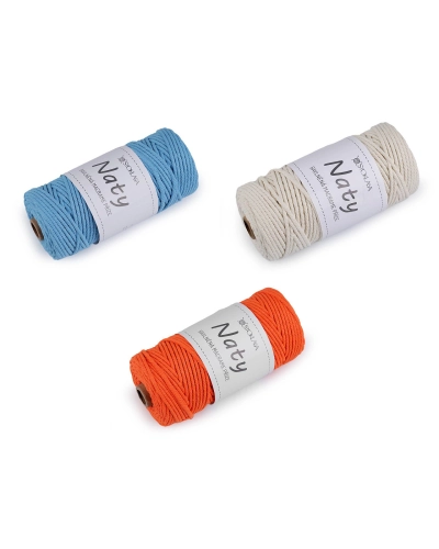 Bavlnená pletacia priadza macrame Naty Ø3 mm rozčesávacia - 1 ks | Mimib