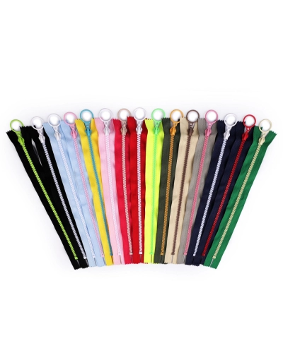 Kostený zips farebný No 5 dĺžka 25 cm s ozdobným jazdcom - 1 ks | Mimib