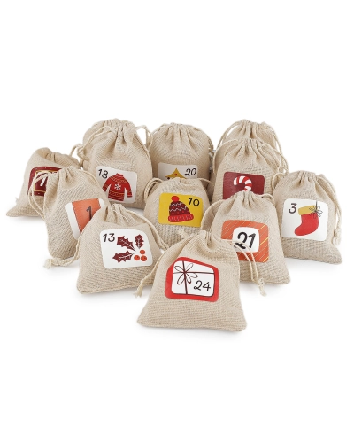 Sada vrecúšok s číslami 1-24 na adventný kalendár 8x10 cm bavlnené - 1 sada | Mimib