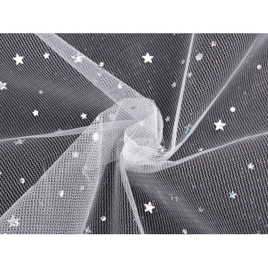 Odevný / dekoračný tyl s hviezdičkami s hologramom | Mimib