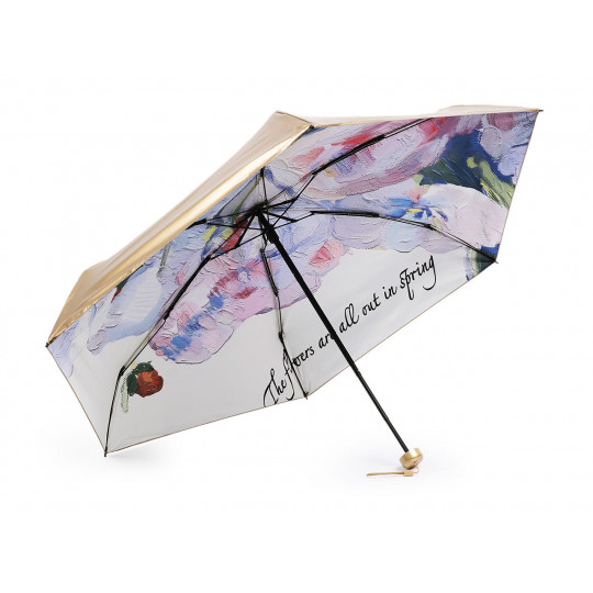 Dámsky mini skladací dáždnik metalický, vo vnútri zdobený | Mimib