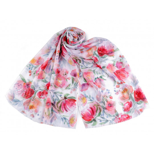 Letná šatka / šál s maľovanými kvetmi 70x180 cm - 1 ks | Mimib
