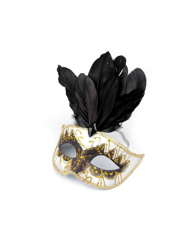 Karnevalová maska GLITRY s perím - 1 ks | Mimib