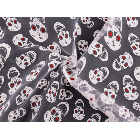 Organza Halloween / lebky s glitrami - 1 m | Mimib