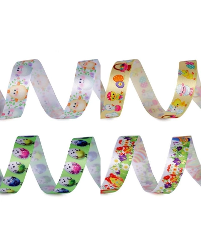 Stuha Veľká noc šírka 25 mm kura, vajcia, lúka, zajac - 22.5 m | Mimib