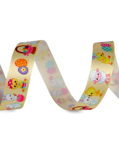 Stuha Veľká noc šírka 25 mm kura, vajcia, lúka, zajac - 22.5 m | Mimib