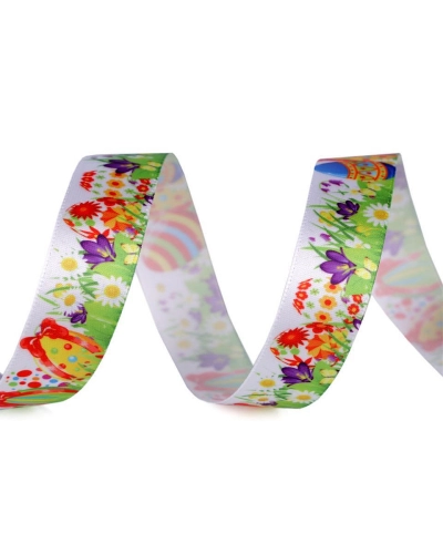 Stuha Veľká noc šírka 25 mm kura, vajcia, lúka, zajac - 22.5 m | Mimib