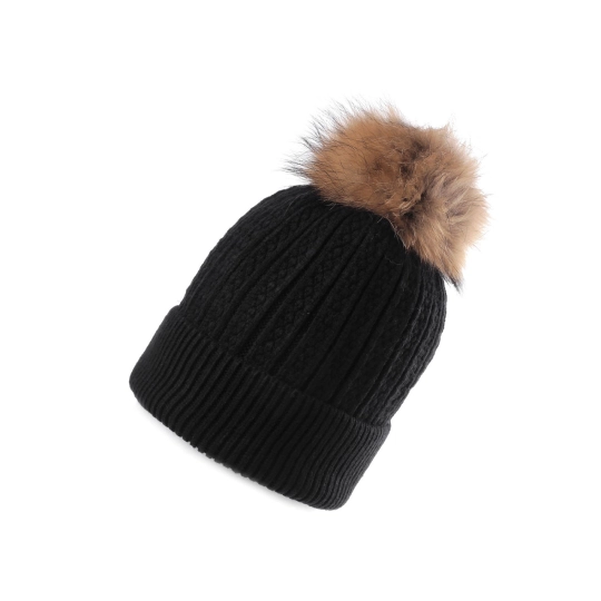 Dámska / dievčenská zimná čiapka s pravým kožušinovým brmbolcom Emi Ross - 1 ks | Mimib