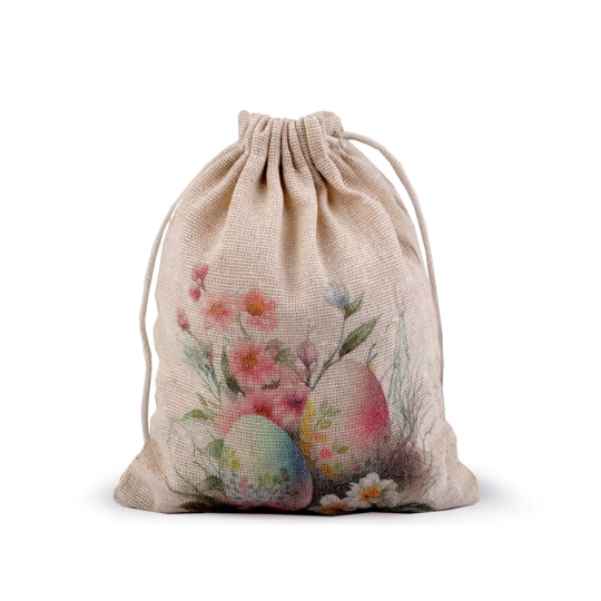 Darčekové vrecko jarné / veľkonočné 13x18 cm ľanové - 1 ks | Mimib