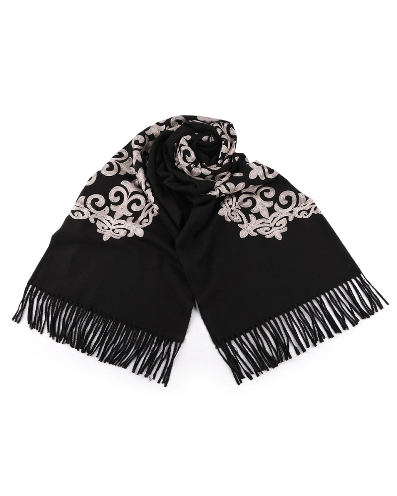 Šatka / šál vlnený so strapcami, výšivka 70x185 cm - 1 ks | Mimib