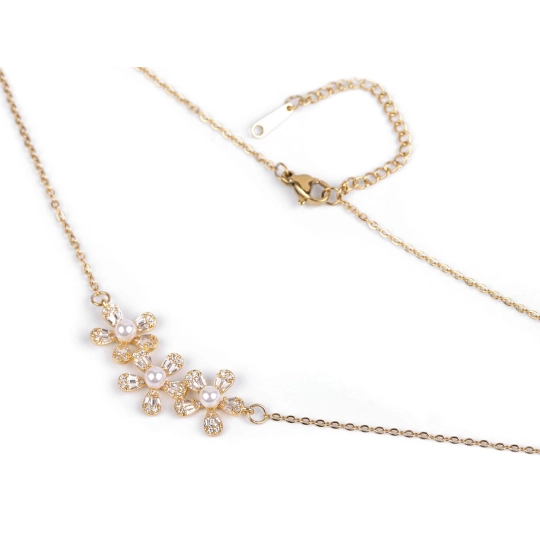 Náhrdelník z nerezovej ocele kvety s brúsenými kamienkami - 1 ks | Mimib