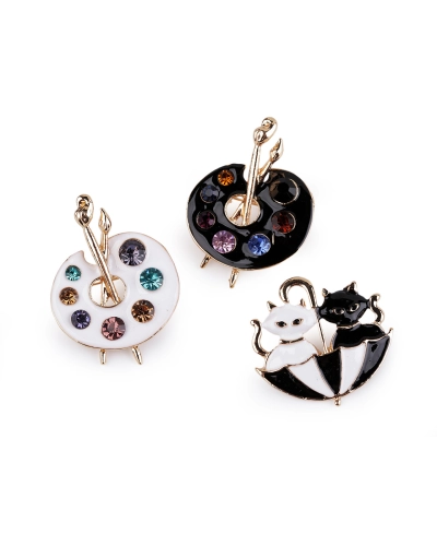 Brošňa maliarska paleta, mačky v dáždniku - 1 ks | Mimib