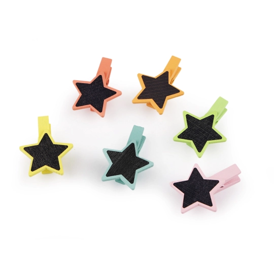 Drevené štipce s tabuľkou - hviezda, srdce, kvet - 1 sáčok | Mimib