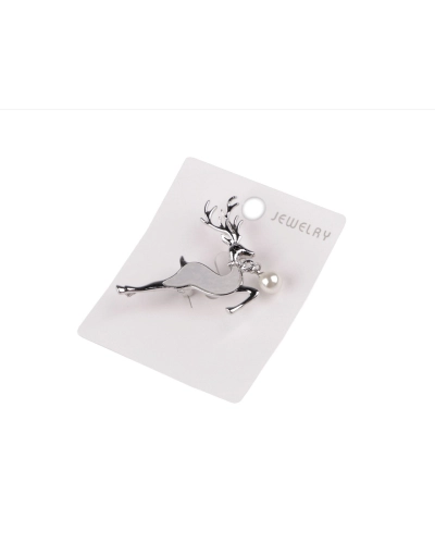 Brošňa s brúsenými kamienkami a perlou jeleň - 1 ks | Mimib