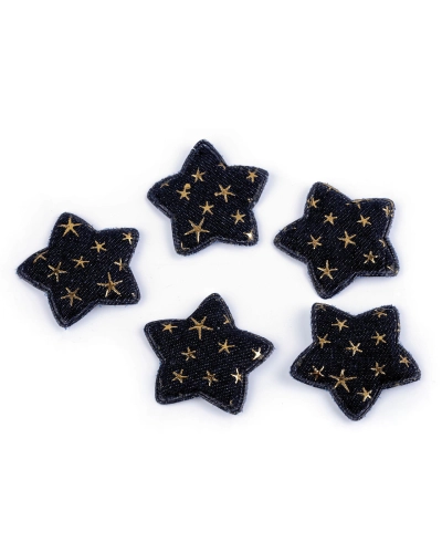 Aplikácia / nášivka 3D hviezda riflová - 5 ks | Mimib