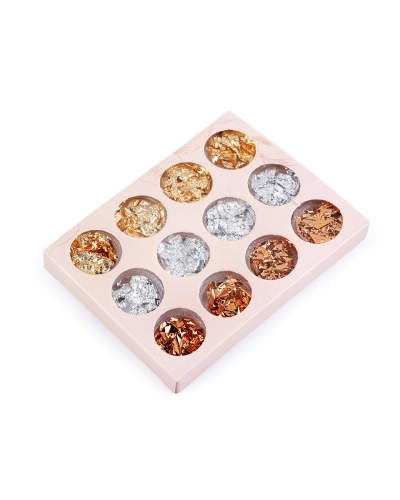 Metalické fólie / vločky na zdobenie dekorácií a bytových doplnkov - 1 sada | Mimib