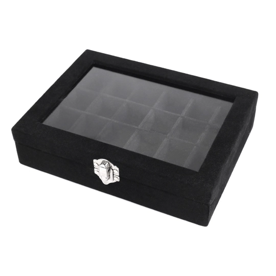 Šperkovnica so skleneným priehľadom zamatová 15x20x5 cm - 1 pár | Mimib