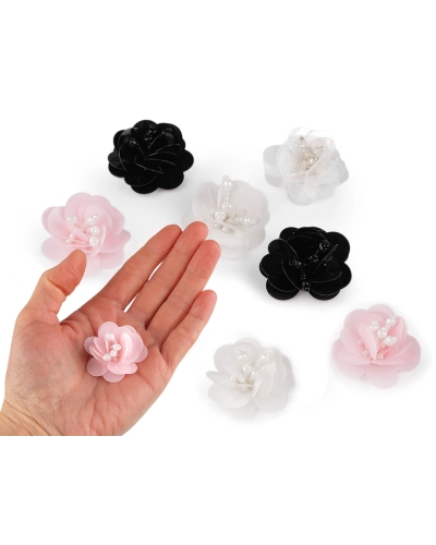 Flitrový kvet s korálkami Ø3,8 cm - 10 ks | Mimib