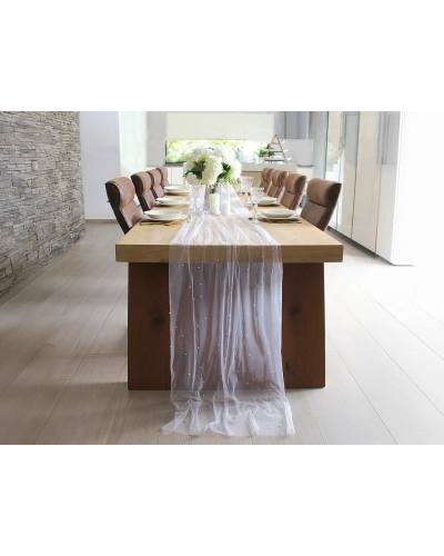 Tylový behúň s perlami pre svadby a oslavy 0,8x3 m - 1 ks | Mimib