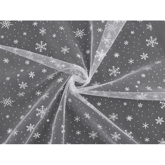 Tyl odevný / dekoračný vianočné vločky - 1 m | Mimib