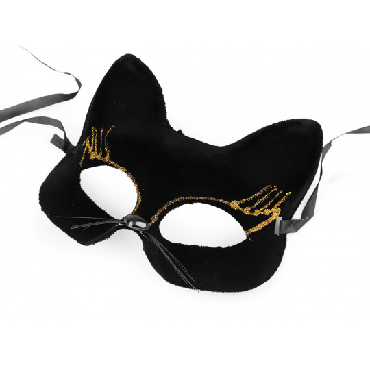 Karnevalová maska - škraboška zamatová s glitrami mačka | Mimib