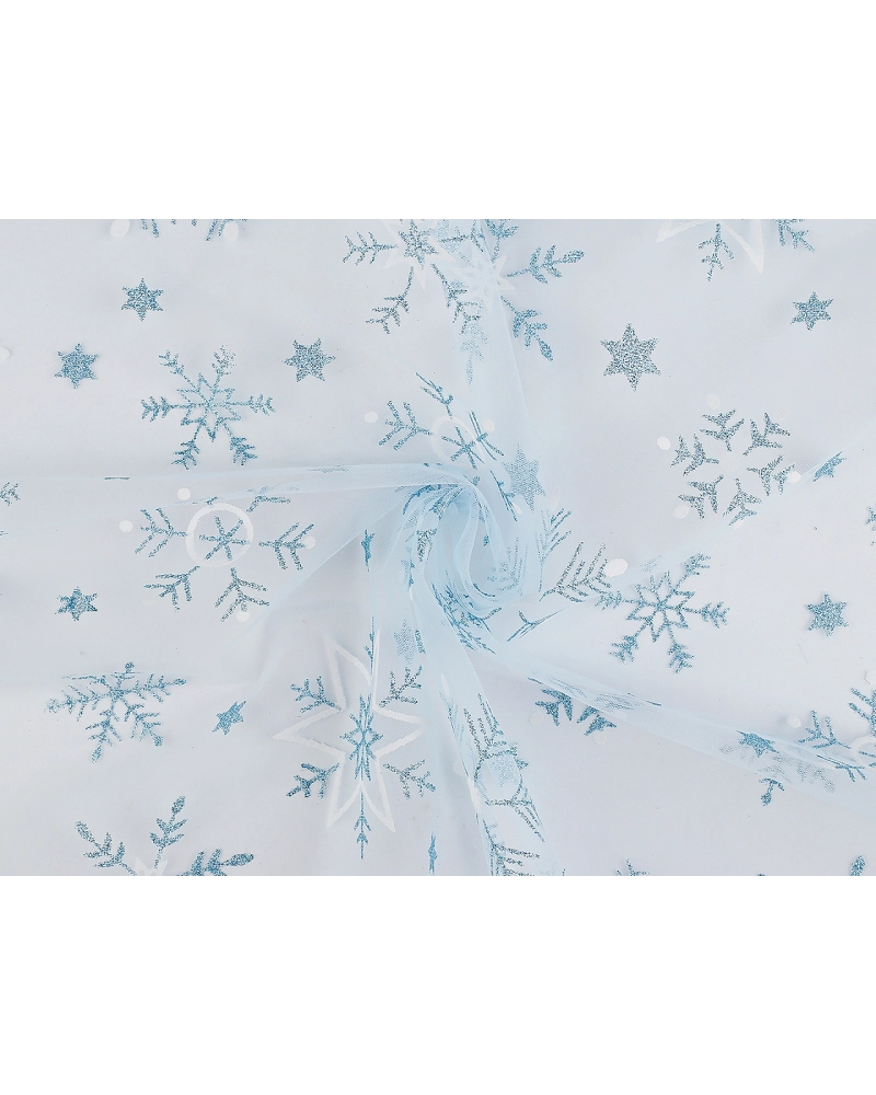 Tyl odevný / dekoračný vianočné vločky s glitrami - 1 m | Mimib
