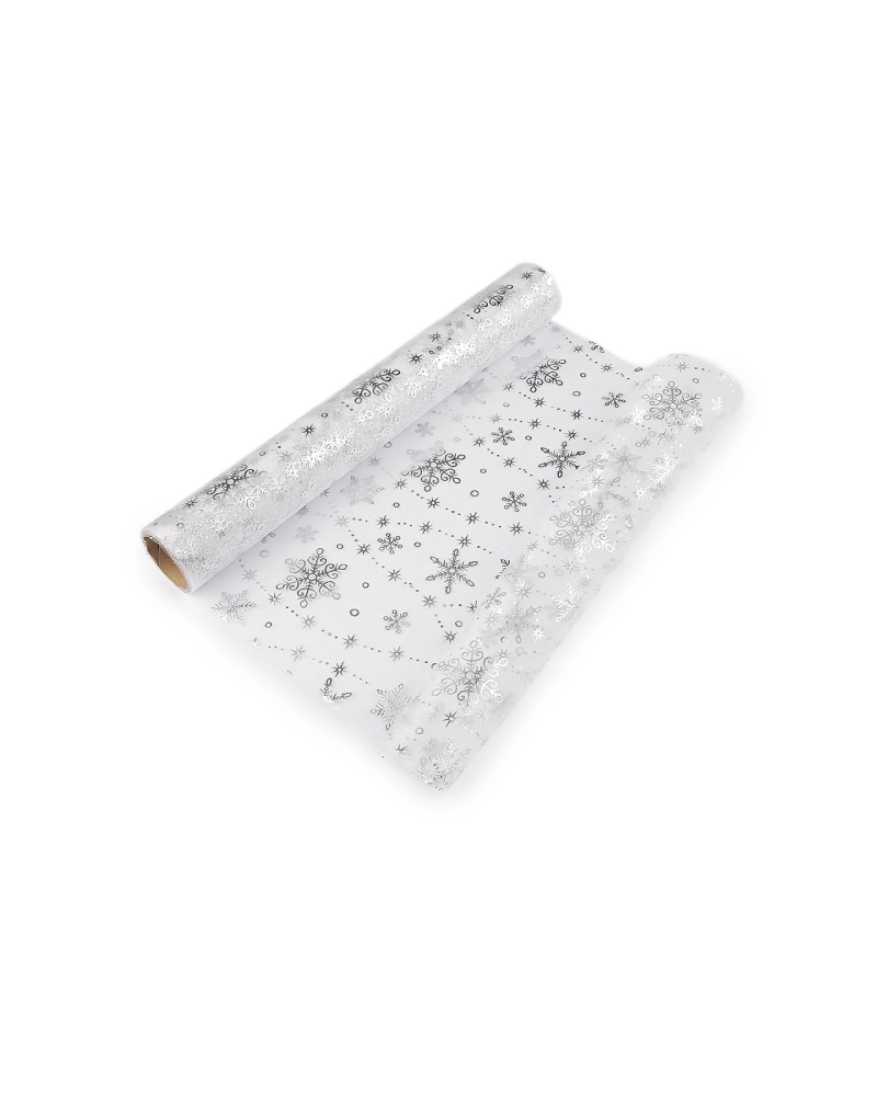 Vianočná organza s potlačou - vločka, šírka 36 cm - 4.5 m | Mimib