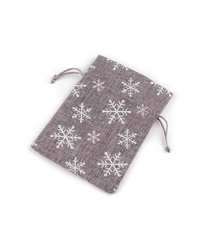 Vianočné darčekové vrecúško vločky s glitrami 13x18 cm imitácia juty - 10 ks | Mimib