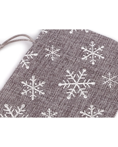 Vianočné darčekové vrecúško vločky s glitrami 13x18 cm imitácia juty - 10 ks | Mimib