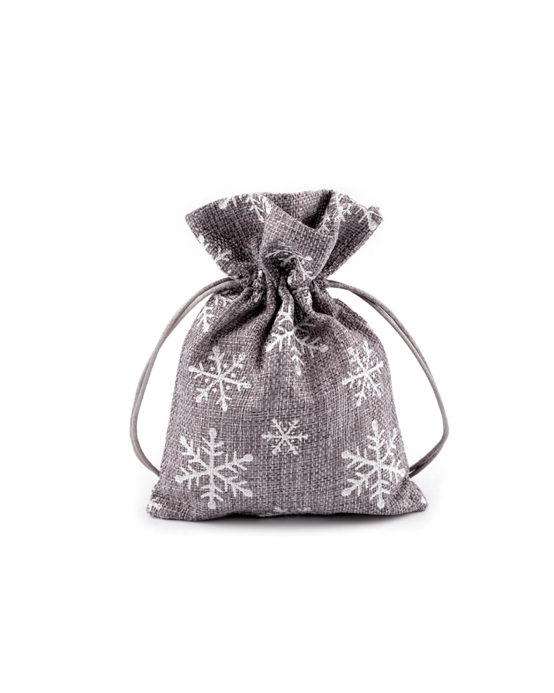 Vianočné darčekové vrecúško vločky s glitrami 13x18 cm imitácia juty - 10 ks | Mimib