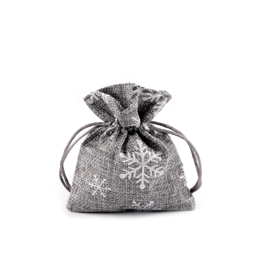 Vianočné darčekové vrecúško vločky s glitrami 10x13 cm imitácia juty - 10 ks | Mimib