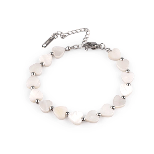 Náramok z nerezovej ocele s perleťovými srdiečkami - 1 ks | Mimib