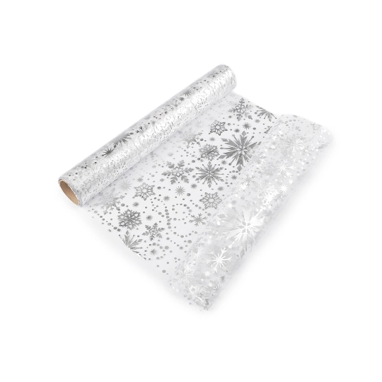 Vianočná organza s potlačou - vločka, šírka 36 cm - 4.5 m | Mimib