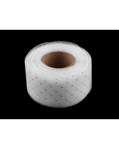 Tylová stuha so striebornými bodkami šírka 40 mm - 22.5 m | Mimib