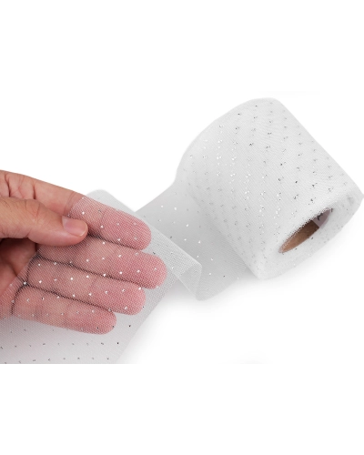 Tylová stuha so striebornými bodkami šírka 75 mm - 22.5 m | Mimib