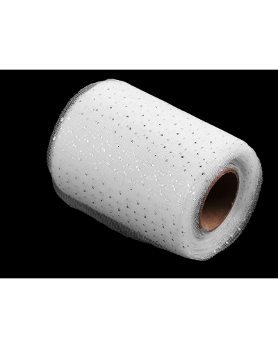 Tylová stuha so striebornými bodkami šírka 10 cm - 22.5 m | Mimib