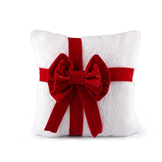 Vianočná plyšová obliečka na vankúš s mašľou 40x40 cm - 1 ks | Mimib