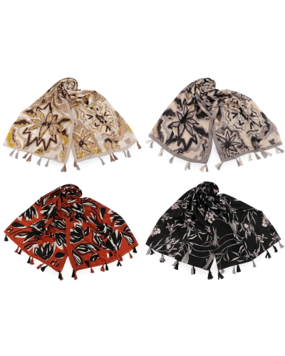 Šatka / šál / pléd s kvetmi a strapcami 80x180 cm - 1 ks | Mimib