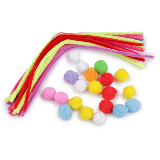 Kreatívna sada chlpaté drôtiky a brmbolce neónové - 1 sada | Mimib