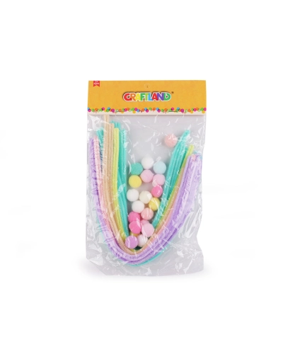 Kreatívna sada chlpaté drôtiky a brmbolce pastelové - 1 sada | Mimib