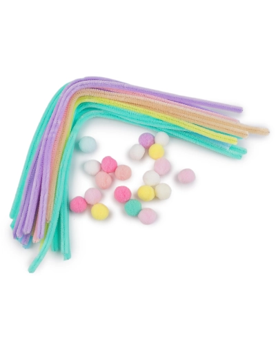 Kreatívna sada chlpaté drôtiky a brmbolce pastelové - 1 sada | Mimib